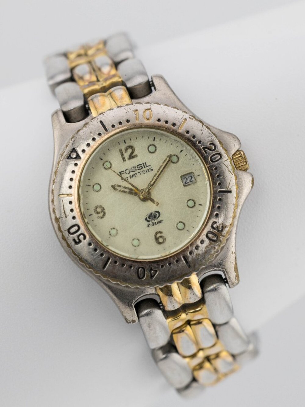 Fossil Blue AM-3191 Two Tone Date Quartz Analog Women's Watch New Battery
